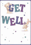 Radiating warmth and playful reassurance, this get well card features two lovable companions at its centre-a cuddly bear with soft, textured fur and a floppy-eared puppy, both brimming with gentle affection. They balance and embrace bold, oversized letters that spring out in vivid indigo and teal shades, set against a smooth, creamy white backdrop reminiscent of the light reflecting off Shoreditch's heritage brickwork. Twinkling stars in various blues and purples are artistically scattered, echoing the sparkling lights and vibrant street scenes that define local evenings. The inviting, plush detail of the illustrated animals evokes not only comfort but also the tactile delight found in the freshest Shoreditch Flowers bouquets, prepared with care and an eye for joy. Every element of this design is a testament to the nurturing spirit of the community, perfect for sending heartfelt encouragement to a neighbour or loved one convalescing nearby. It's an emotional embrace, much like leaving a bright posy at a friend's studio doorstep, filling the moment with optimism and friendly, local support.